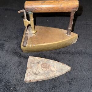 Antique Brass Slug Box Sad Iron Kitchen Tool Pod Wood Handle